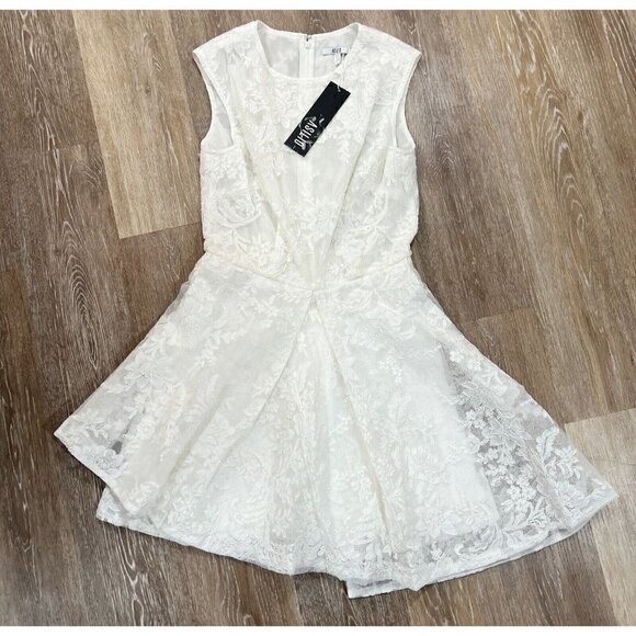 Asilio Sz 6 White Lace Asymmetrical Pleated Fit and Flare Formal Dress NWT NEW! - Picture 2 of 8